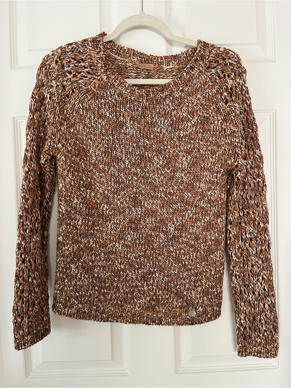 Odeon Women's SzS Marled Brown, Tan Crewneck Sweater, Light Metallic